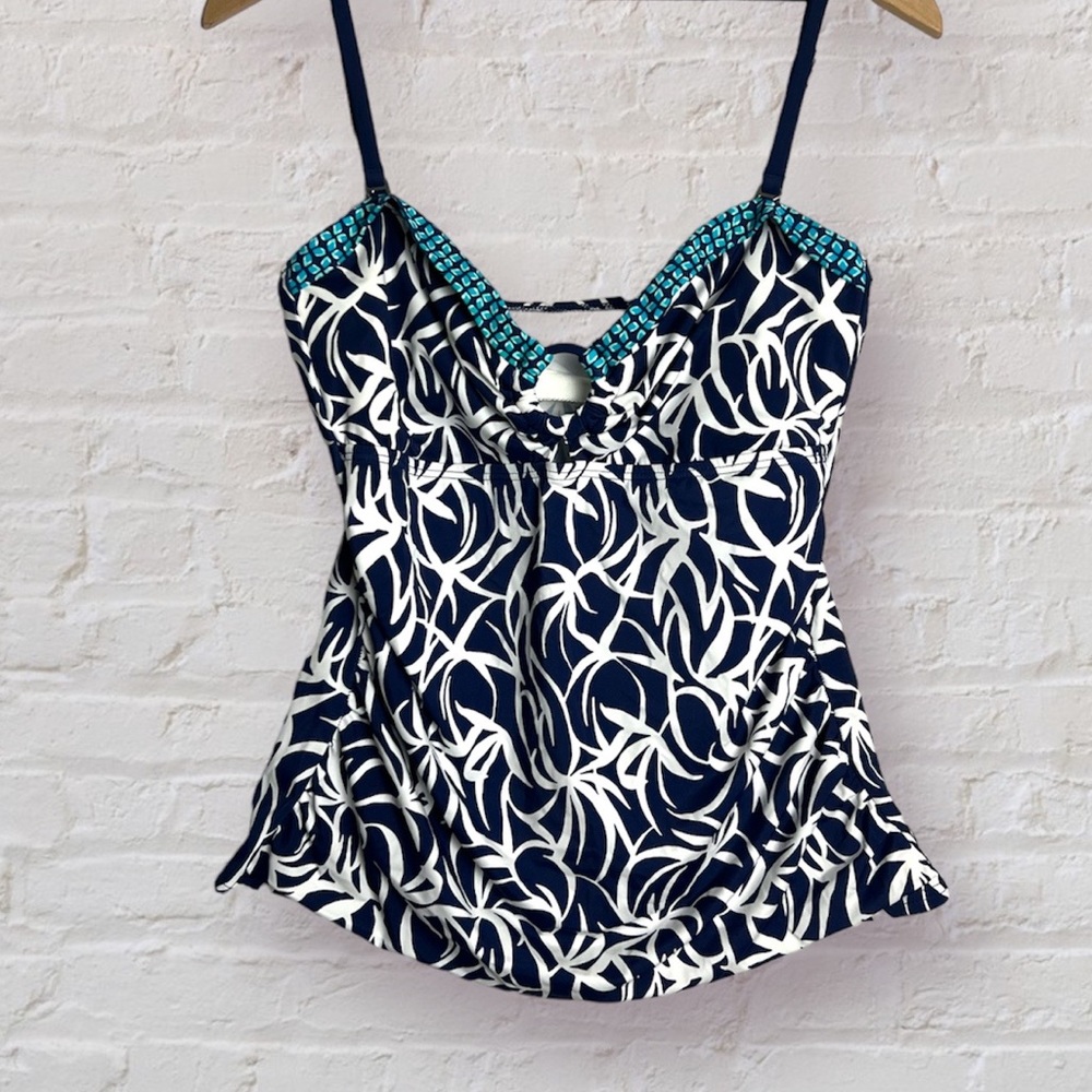Blue and White Tankini Top Removable Straps Size XL